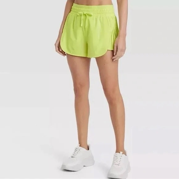 JoyLab Pants - Boylan Women's Neon Lime Drawstring Pleated Athletic Shorts